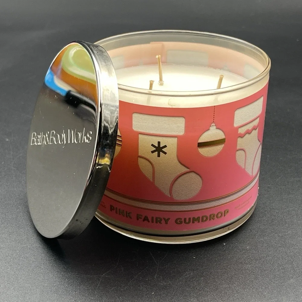 Bath‎ & Body Works Pink Fairy Gumdrop 3 Wick Candle 14.5 oz White Barn - Picture 2 of 6